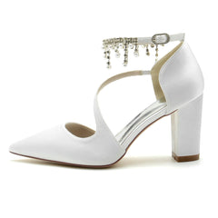 Chunky Heel 8.5cm Silk-Like Shoes CK0185 - COCOMELODY