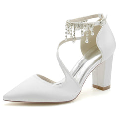 Chunky Heel 8.5cm Silk-Like Shoes CK0185 - COCOMELODY