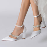 Chunky Heel 8.5cm Silk-Like Shoes CK0187 - COCOMELODY