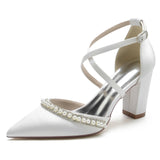 Chunky Heel 8.5cm Silk-Like Shoes CK0189 - COCOMELODY