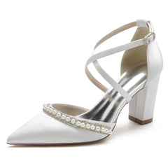 Chunky Heel 8.5cm Silk-Like Shoes CK0189 - COCOMELODY