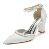 Chunky Heel 8.5cm Silk-Like Shoes CK0190 - COCOMELODY