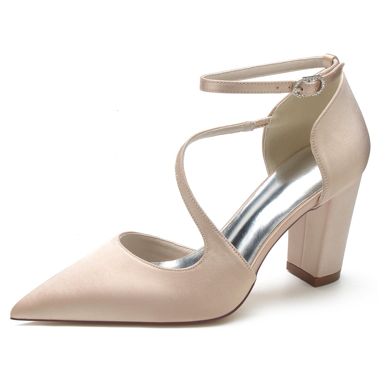Chunky Heel 8.5cm Silk-Like Shoes CK0192 - COCOMELODY