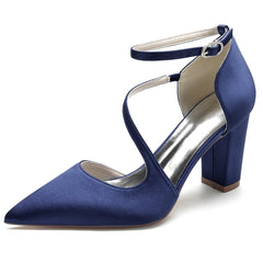 Chunky Heel 8.5cm Silk-Like Shoes CK0192 - COCOMELODY