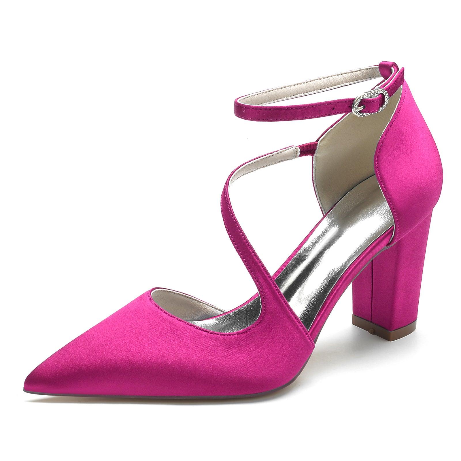 Chunky Heel 8.5cm Silk-Like Shoes CK0192 - COCOMELODY