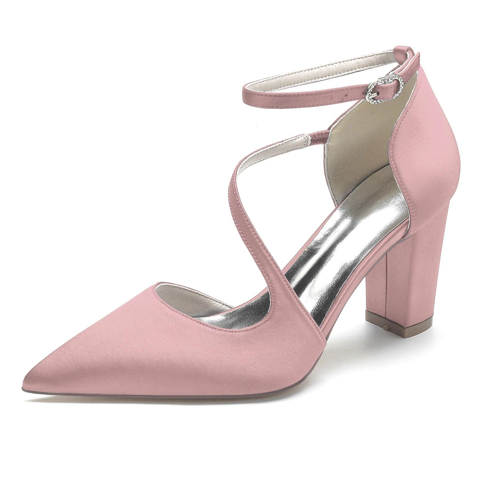 Chunky Heel 8.5cm Silk-Like Shoes CK0192 - COCOMELODY