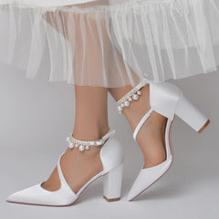 Chunky Heel 8.5cm Silk-Like Shoes CK0194 - COCOMELODY
