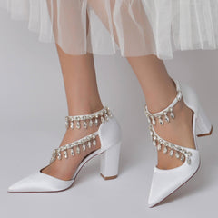 Chunky Heel 8.5cm Silk-Like Shoes CK0195 - COCOMELODY