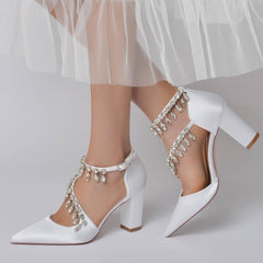 Chunky Heel 8.5cm Silk-Like Shoes CK0195 - COCOMELODY