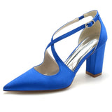 Chunky Heel 8.5cm Silk-Like Shoes CK0198 - COCOMELODY