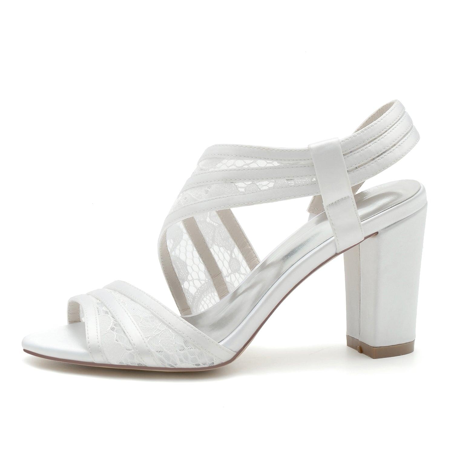 Chunky Heel 8.5cm Silk-Like Lace Shoes CK0294 - COCOMELODY