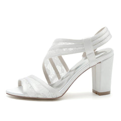 Chunky Heel 8.5cm Silk-Like Lace Shoes CK0294 - COCOMELODY