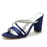 Chunky Heel 8.5cm Silk-Like Shoes CK0298 - COCOMELODY