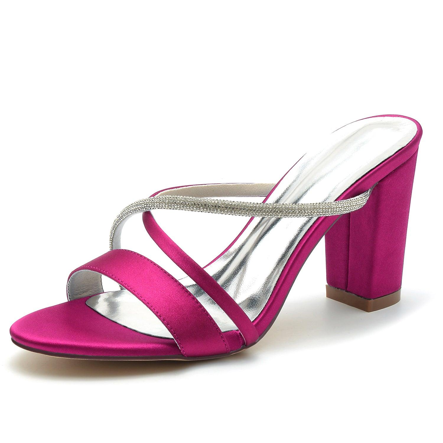 Chunky Heel 8.5cm Silk-Like Shoes CK0298 - COCOMELODY