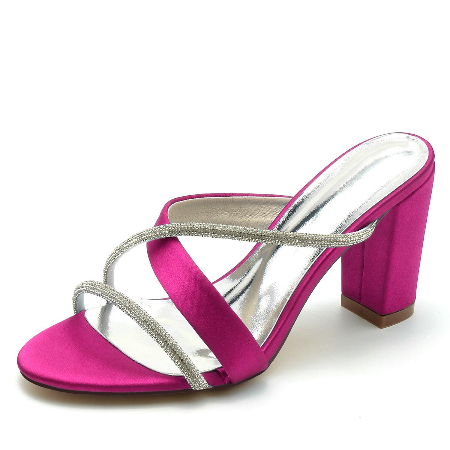 Chunky Heel 8.5cm Silk-Like Shoes CK0311 - COCOMELODY
