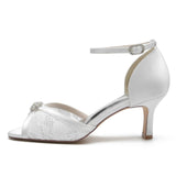 Chunky Heel 6.5cm Silk-Like Lace Shoes CK0326 - COCOMELODY