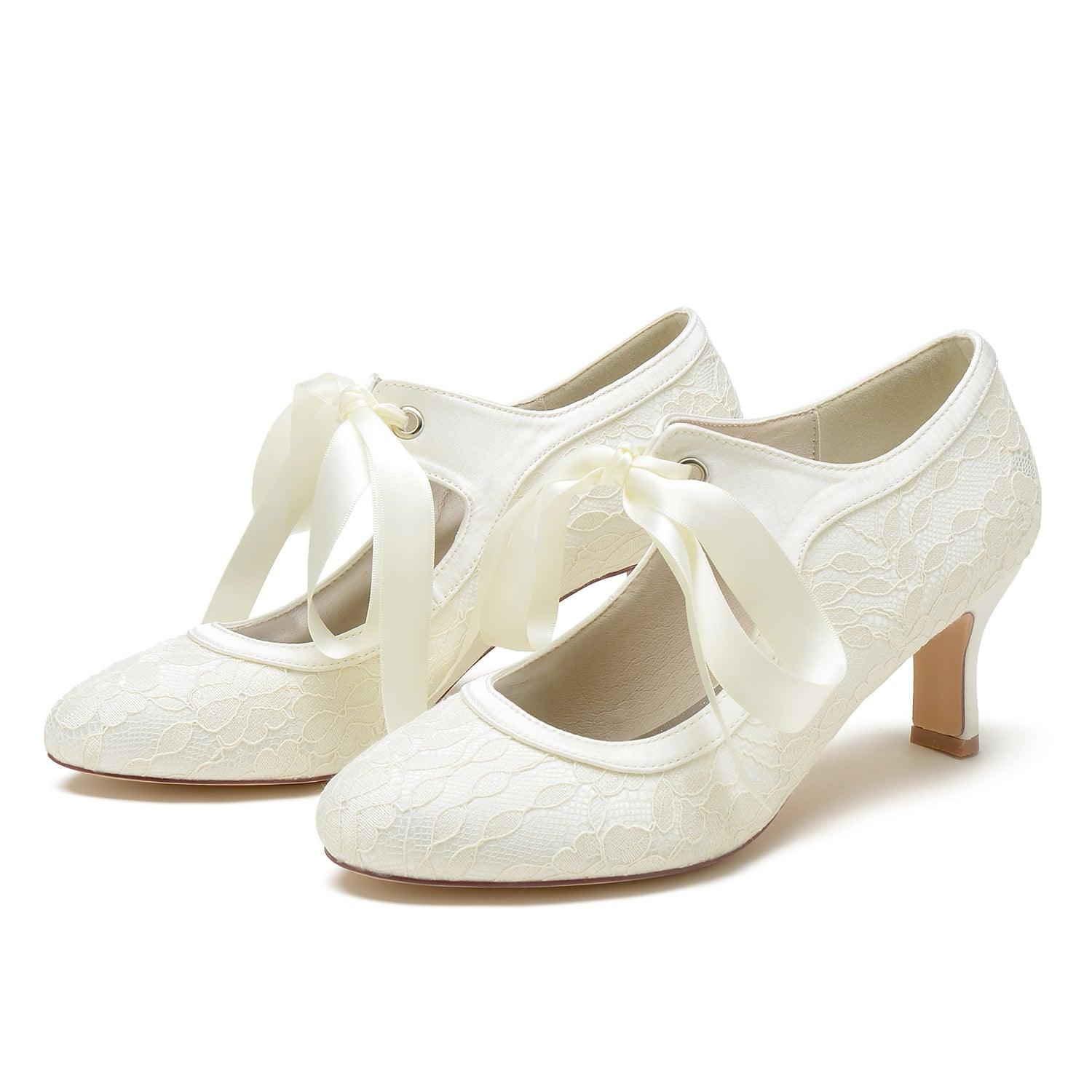 Chunky Heel 6.5cm Silk-Like Lace Shoes CK0369 - COCOMELODY