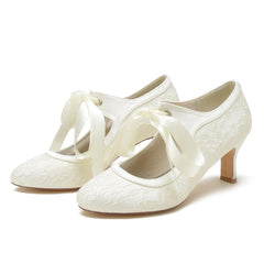 Chunky Heel 6.5cm Silk-Like Lace Shoes CK0369 - COCOMELODY