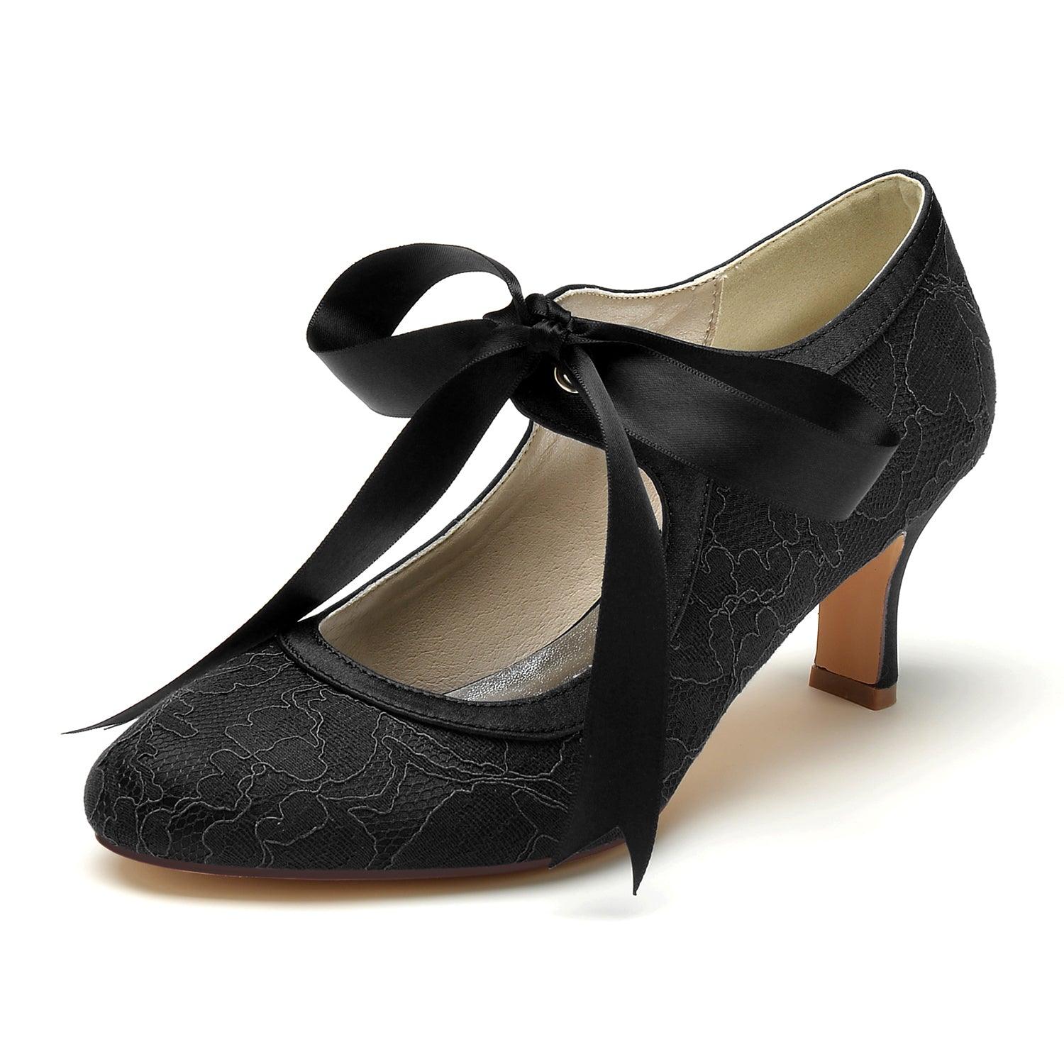 Chunky Heel 6.5cm Silk-Like Lace Shoes CK0369 - COCOMELODY