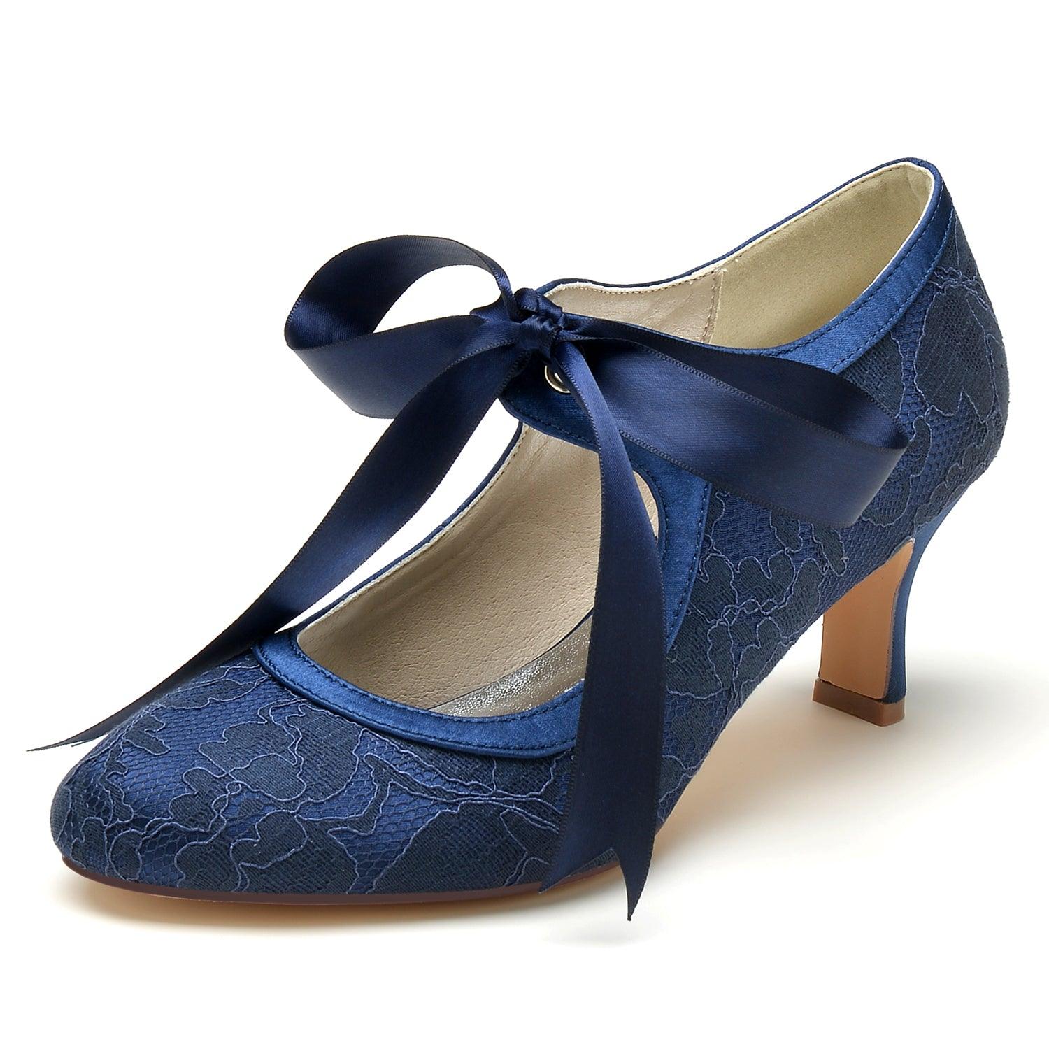 Chunky Heel 6.5cm Silk-Like Lace Shoes CK0369 - COCOMELODY