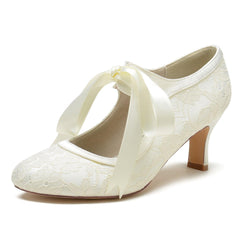 Chunky Heel 6.5cm Silk-Like Lace Shoes CK0369 - COCOMELODY