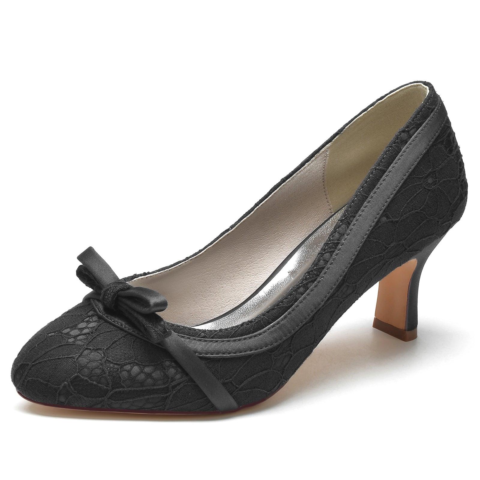 Chunky Heel 6.5cm Silk-Like Lace Shoes CK0371 - COCOMELODY