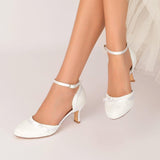 Chunky Heel 6.5cm Silk-Like Lace Shoes CK0372 - COCOMELODY