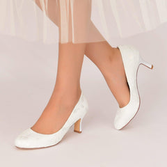 Chunky Heel 6.5cm Silk-Like Lace Shoes CK0373 - COCOMELODY
