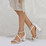 Chunky Heel 8.5cm Silk-Like Shoes CK0382 - COCOMELODY