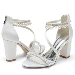Chunky Heel 8.5cm Silk-Like Shoes CK0384 - COCOMELODY