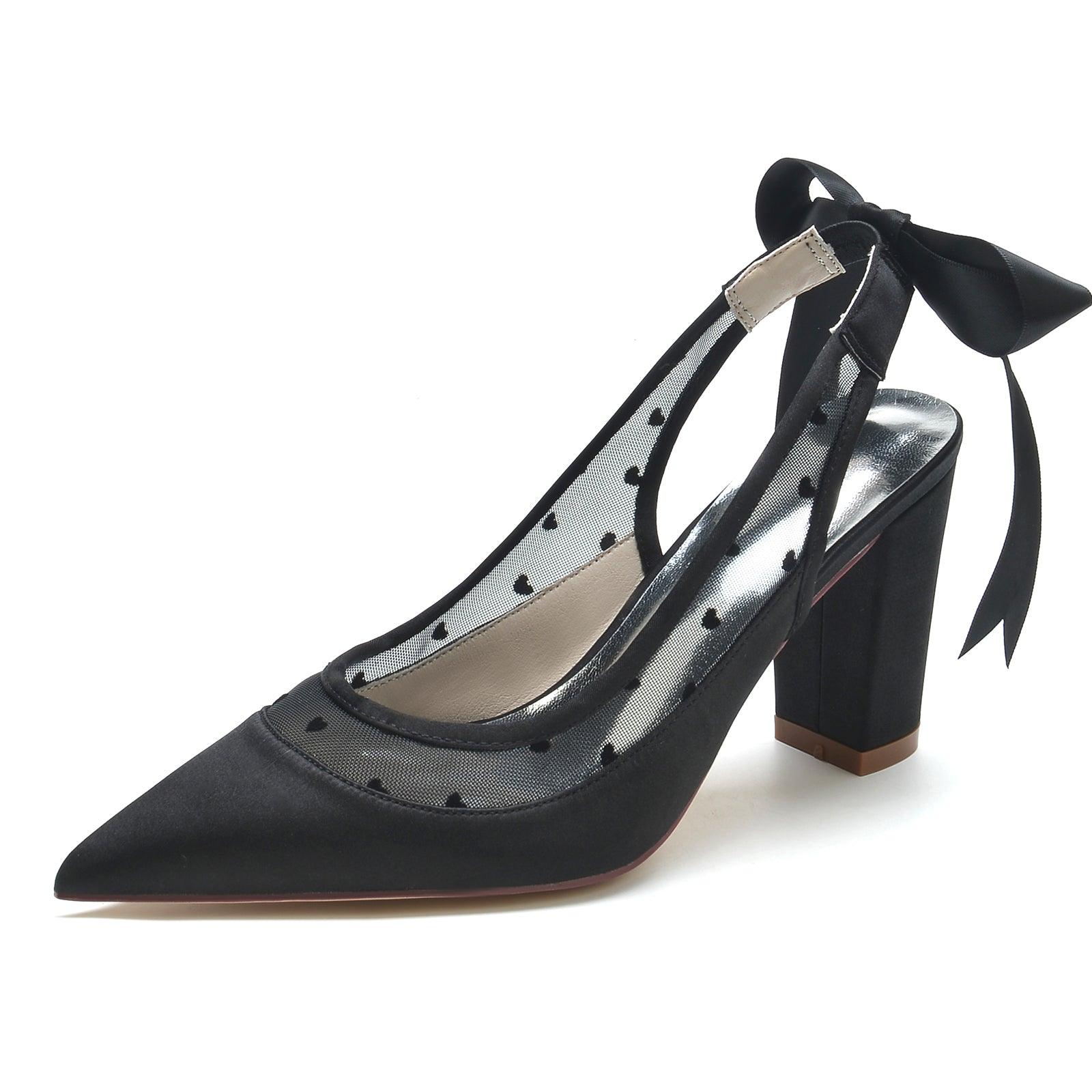 Chunky Heel 8.5cm Silk-Like Shoes CK0397 - COCOMELODY