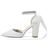 Chunky Heel 8.5cm Silk-Like Shoes CK0399 - COCOMELODY
