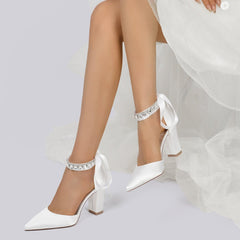Chunky Heel 8.5cm Silk-Like Shoes CK0399 - COCOMELODY