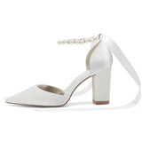 Chunky Heel 8.5cm Silk-Like Shoes CK0400 - COCOMELODY