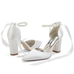 Chunky Heel 8.5cm Silk-Like Shoes CK0400 - COCOMELODY