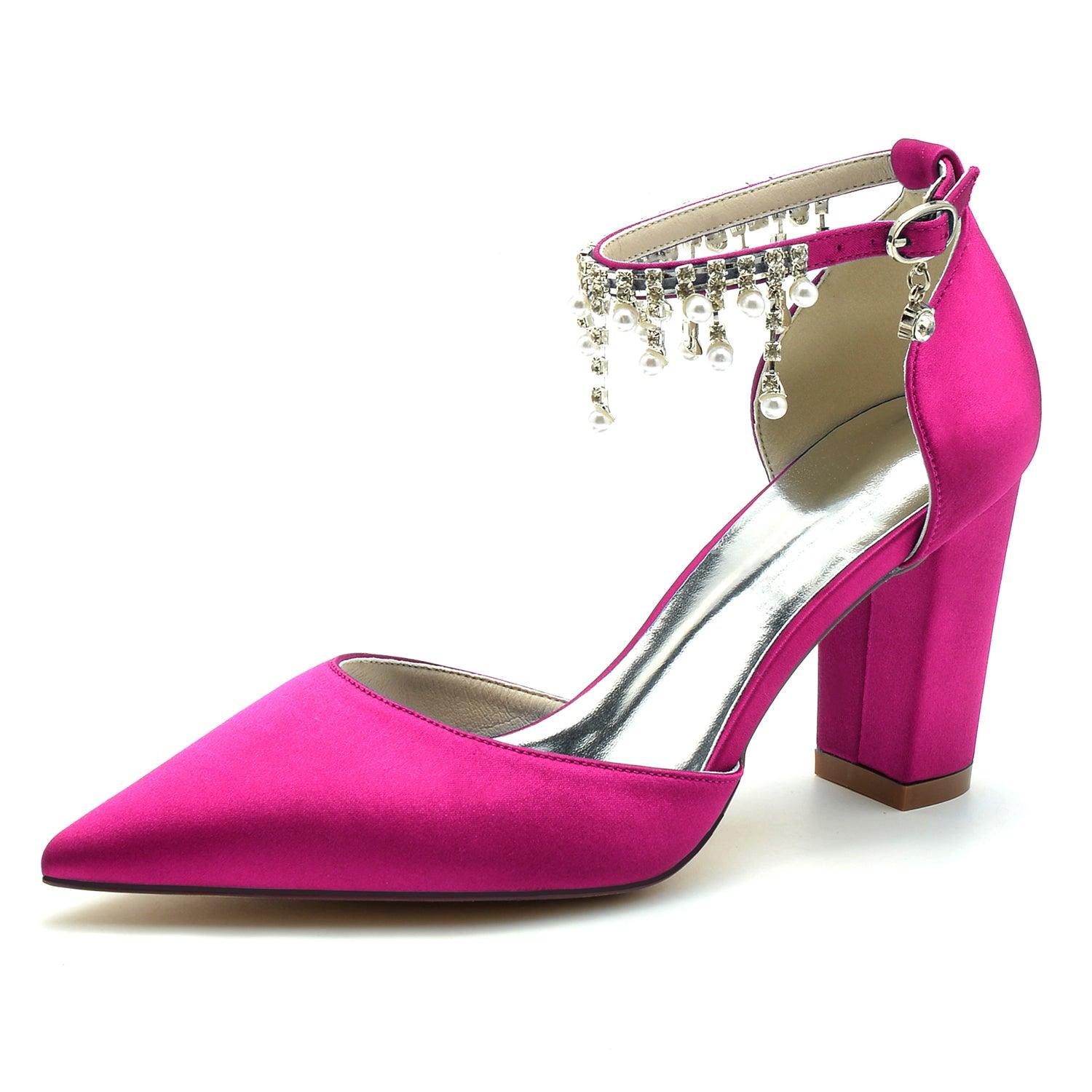 Chunky Heel 8.5cm Silk-Like Shoes CK0403 - COCOMELODY