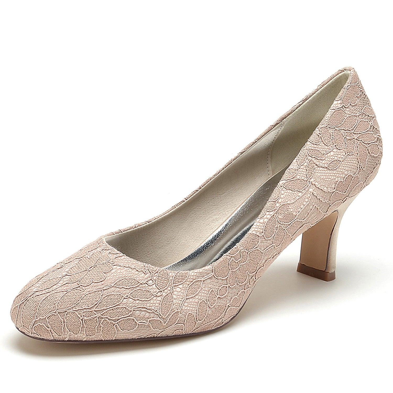Chunky Heel 6cm Silk-Like Lace Shoes CK0414 - COCOMELODY