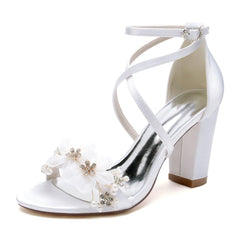 Chunky Heel 8.5cm Silk-Like Shoes CK0429 - COCOMELODY