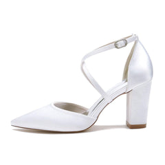 Chunky Heel 8.5cm Silk-Like Shoes CK0434 - COCOMELODY