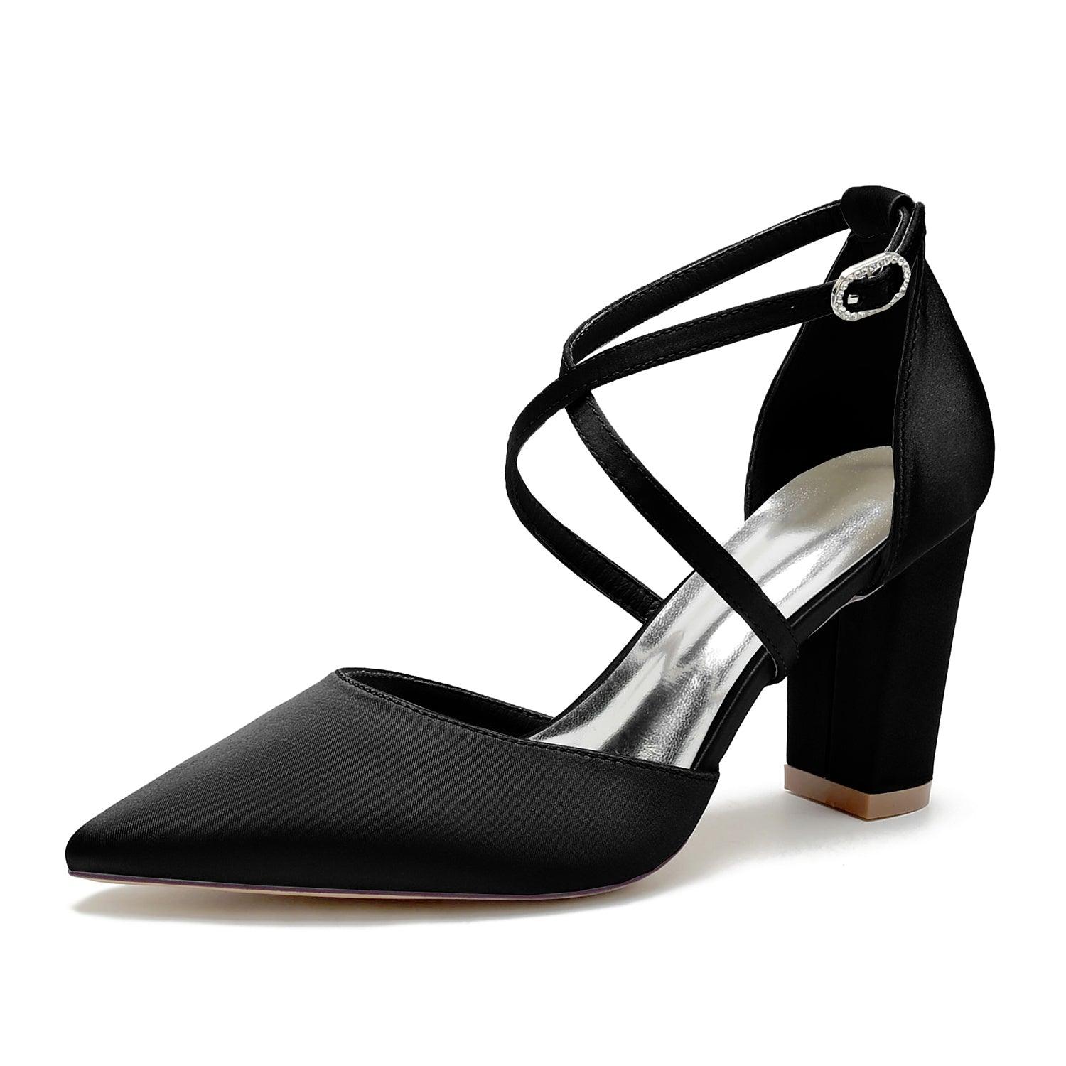 Chunky Heel 8.5cm Silk-Like Shoes CK0434 - COCOMELODY