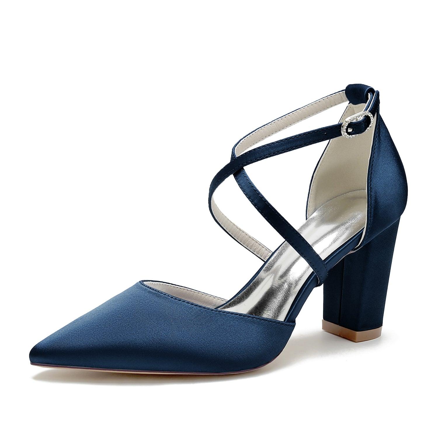 Chunky Heel 8.5cm Silk-Like Shoes CK0434 - COCOMELODY