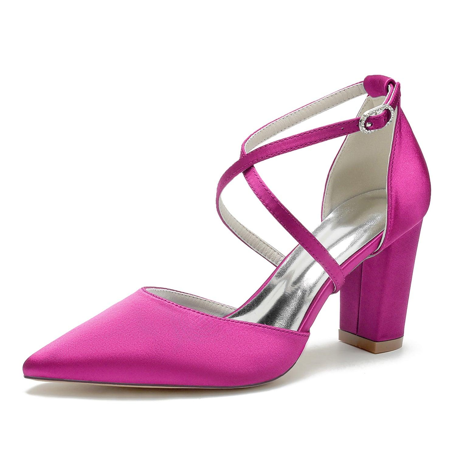 Chunky Heel 8.5cm Silk-Like Shoes CK0434 - COCOMELODY