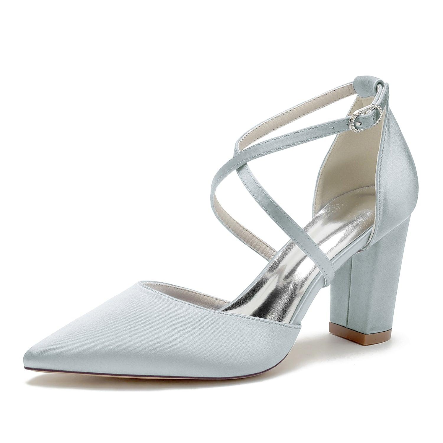 Chunky Heel 8.5cm Silk-Like Shoes CK0434 - COCOMELODY