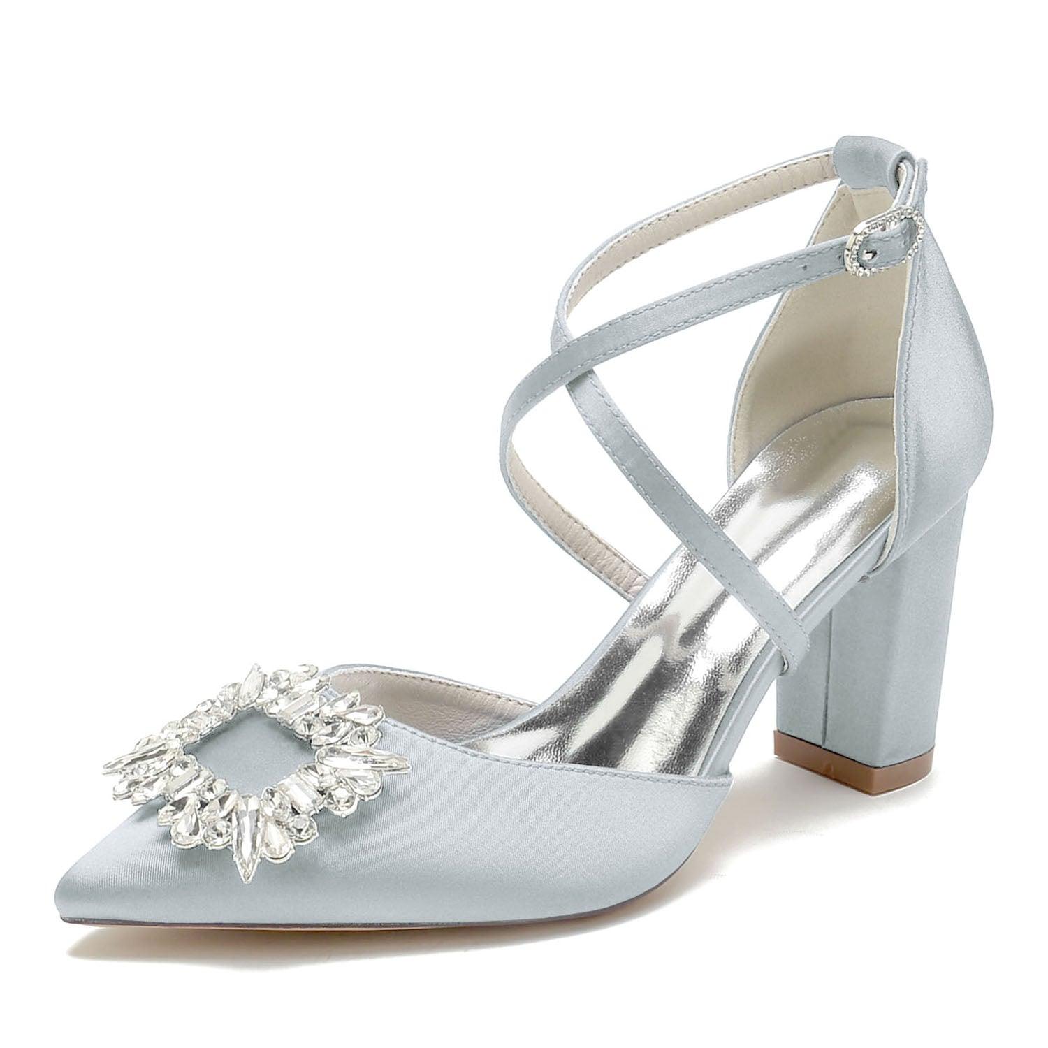 Chunky Heel 8.5cm Silk-Like Shoes CK0435 - COCOMELODY