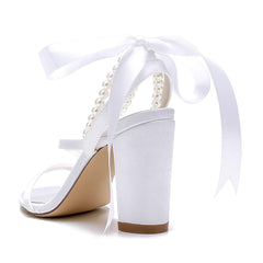 Chunky Heel 8.5cm Silk-Like Shoes CK0439 - COCOMELODY