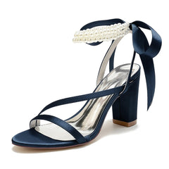 Chunky Heel 8.5cm Silk-Like Shoes CK0439 - COCOMELODY