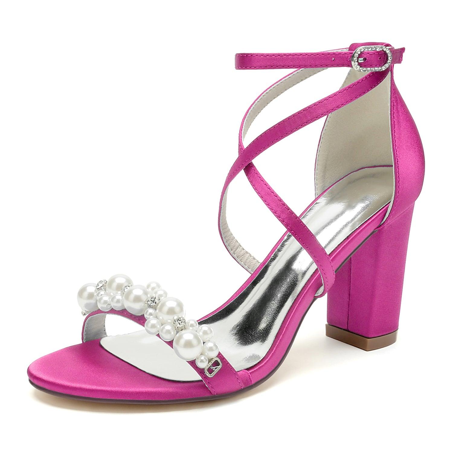 Chunky Heel 8.5cm Silk-Like Shoes CK0447 - COCOMELODY