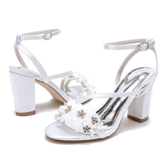 Chunky Heel 8.5cm Silk-Like Shoes CK0448 - COCOMELODY