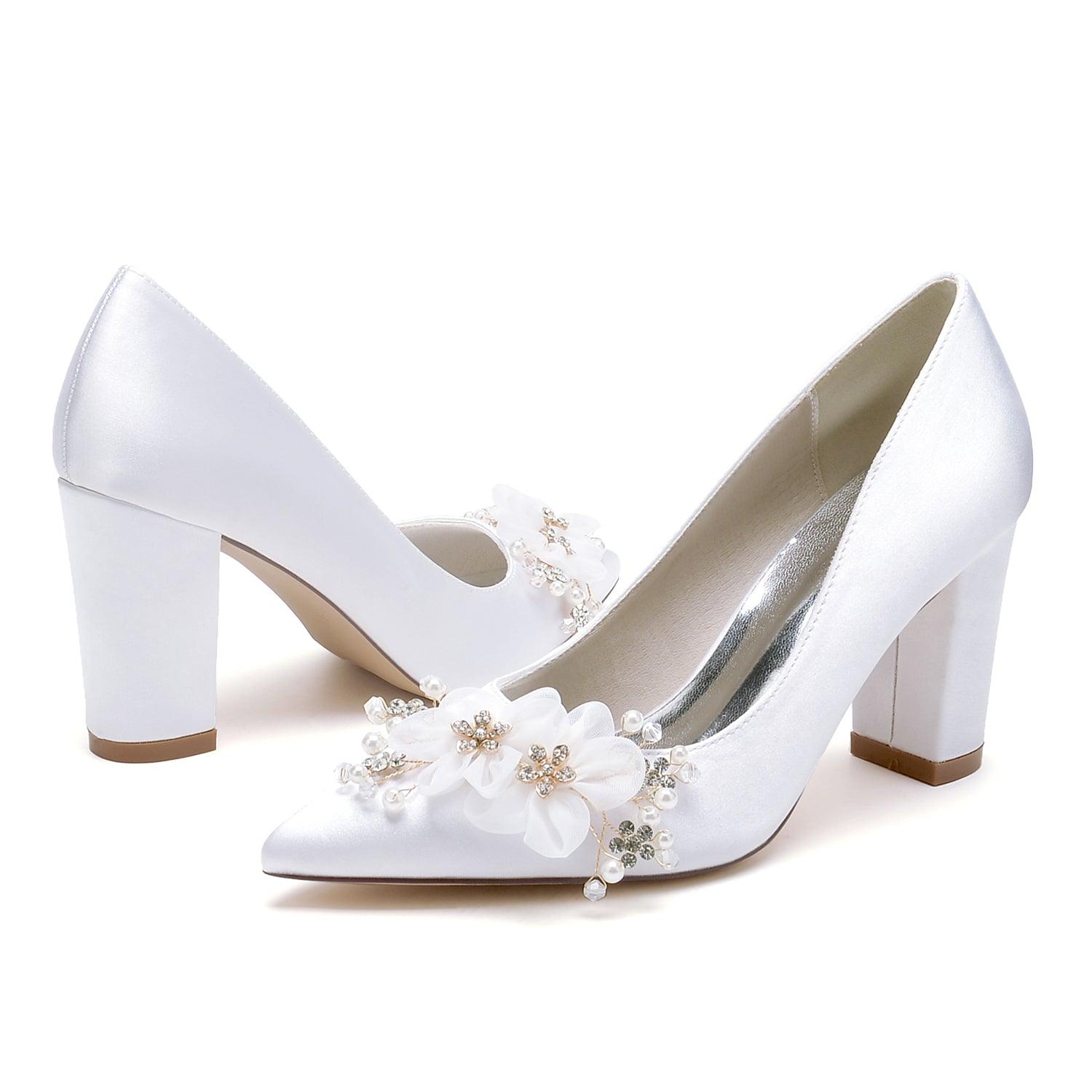 Chunky Heel 8.5cm Silk-Like Shoes CK0459 - COCOMELODY
