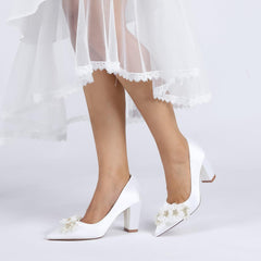 Chunky Heel 8.5cm Silk-Like Shoes CK0459 - COCOMELODY